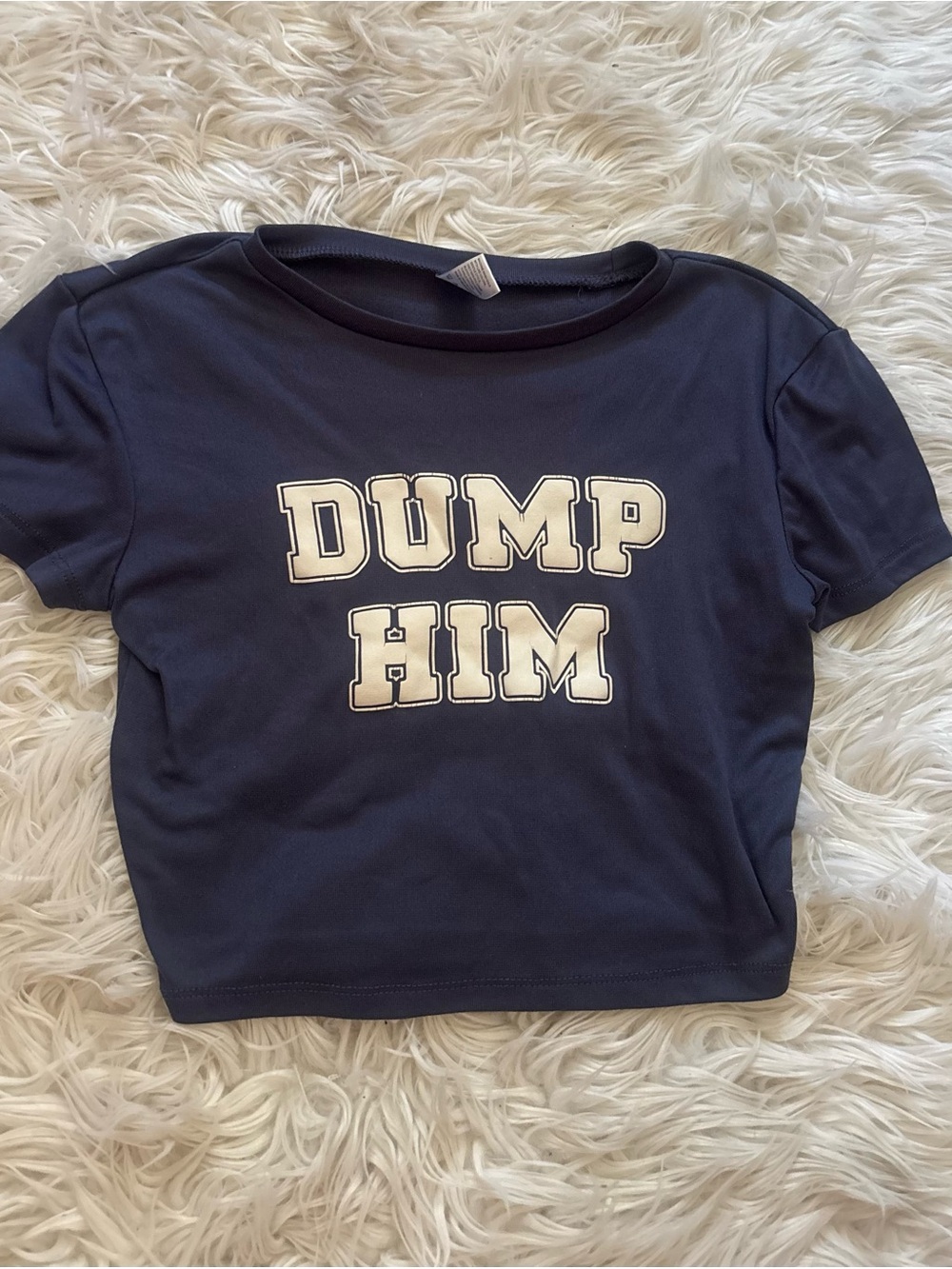 Women’s Blue Cropped Graphic Print T-Shirt “DUMP HIM” Size S